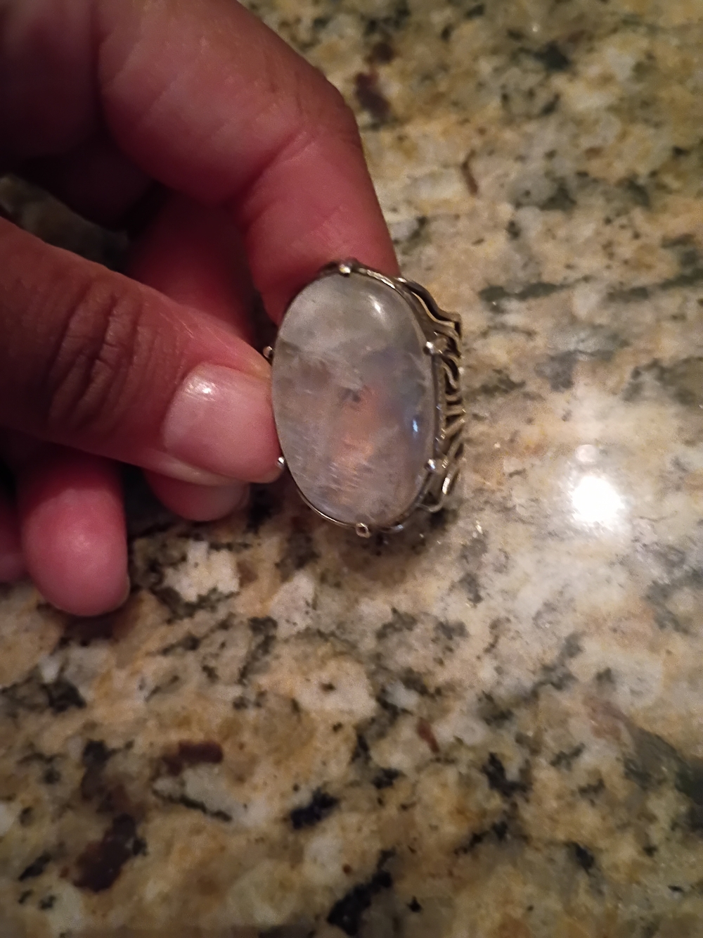Moonstone Statement Ring in White Silver-Tone Setting